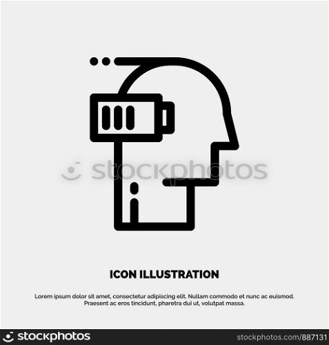 Battery, Exhaustion, Low, Mental, Mind Line Icon Vector