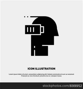 Battery, Exhaustion, Low, Mental, Mind solid Glyph Icon vector