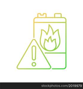 Battery flammability gradient linear vector icon. Accumulator flash point. Thermal runaway. Fire start risk. Thin line color symbol. Modern style pictogram. Vector isolated outline drawing. Battery flammability gradient linear vector icon