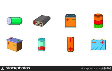 Battery icon set. Cartoon set of battery vector icons for your web design isolated on white background. Battery icon set, cartoon style