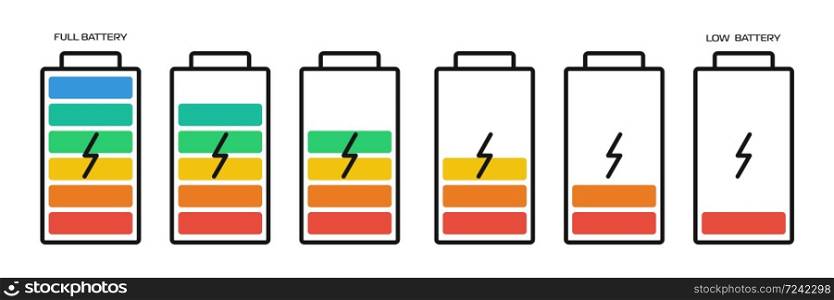 Battery icon set. Charger vector isolated symbol.
