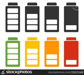 Battery icon set. Level energy illustration symbol. Sign charger smartphone vector.