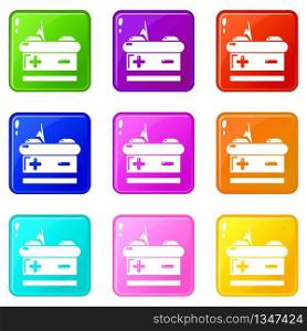 Battery icons set 9 color collection isolated on white for any design. Battery icons set 9 color collection