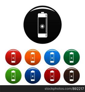 Battery icons set 9 color vector isolated on white for any design. Battery icons set color
