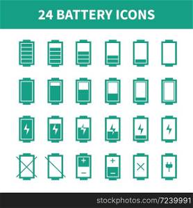 Battery icons,symbol,sign in flat style. Charge level indicators. Vector illustration.