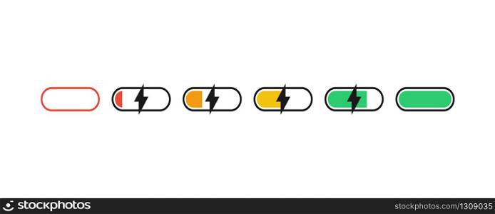 Battery Indicator Charging Set in flat. Vector EPS 10