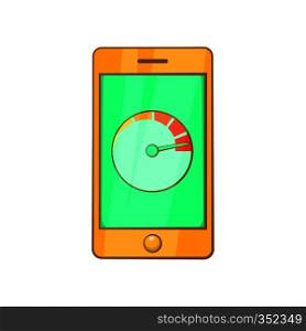 Battery indicator on phone icon in cartoon style isolated on white background. Charge symbol. Battery indicator on phone icon, cartoon style