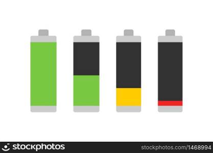 Battery levels. Battery charging level. Set of battery charging charge indicator icons. Vector illustration