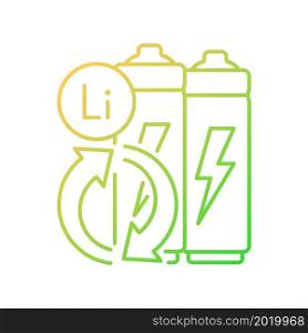 Battery metals recovery gradient linear vector icon. Prevent lithium spent. Reuse resources form accumulators. Thin line color symbol. Modern style pictogram. Vector isolated outline drawing. Battery metals recovery gradient linear vector icon