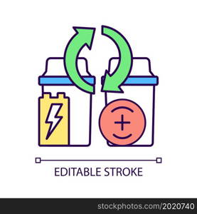 Battery recycling station RGB color icon. E-waste processing point. Heavy metal recovery. Reuse resources from old accumulators. Isolated vector illustration. Simple filled line drawing. Battery recycling station RGB color icon