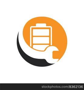 Battery service vector logo design template. Battery and wrench icon design..	