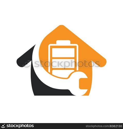 Battery service vector logo design template. Battery and wrench with home icon design..	