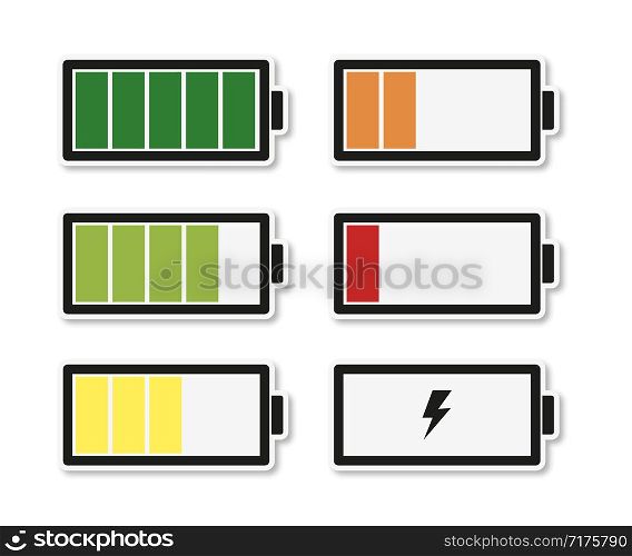 battery set with different charge levels with shadow, vector. battery set with different charge levels with shadow