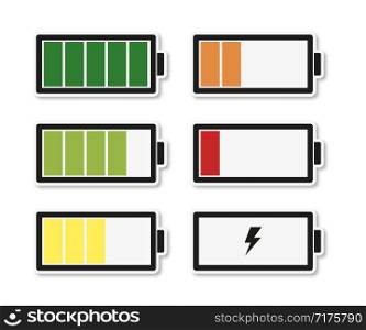 battery set with different charge levels with shadow, vector. battery set with different charge levels with shadow