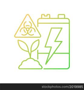 Battery soil contamination threat gradient linear vector icon. Heavy metal land pollution. Accumulator corrosion. Thin line color symbol. Modern style pictogram. Vector isolated outline drawing. Battery soil contamination threat gradient linear vector icon