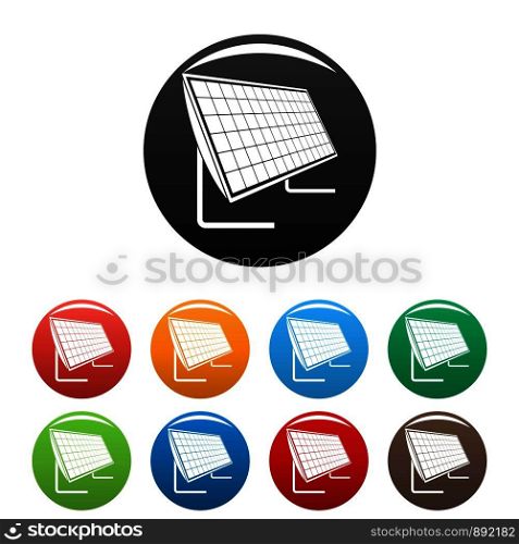 Battery solar panel icons set 9 color vector isolated on white for any design. Battery solar panel icons set color