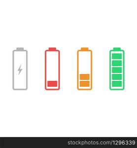 Battery status in flat colorful style. Empty, energy saving or full level of battery. Vector EPS 10