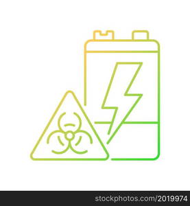 Battery toxicity gradient linear vector icon. Soil and water pollution. Accumulator hazardous chemicals leak. Thin line color symbol. Modern style pictogram. Vector isolated outline drawing. Battery toxicity gradient linear vector icon