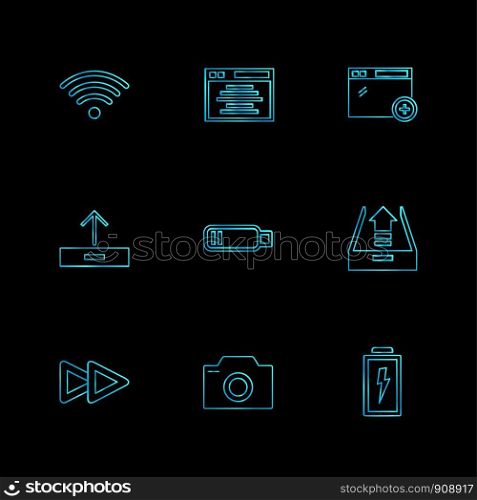 battery , wifi , network , infrared , signals , web , user interface , usb , battery cells , mobile , uploading , downloading , internet , icon, vector, design, flat, collection, style, creative, icons