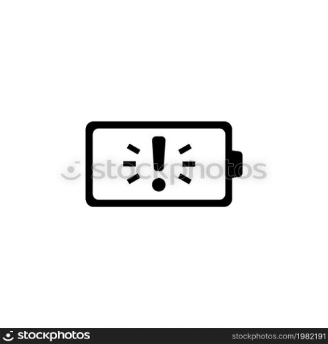 Battery with Exclamation. Flat Vector Icon. Simple black symbol on white background. Battery with Exclamation Flat Vector Icon