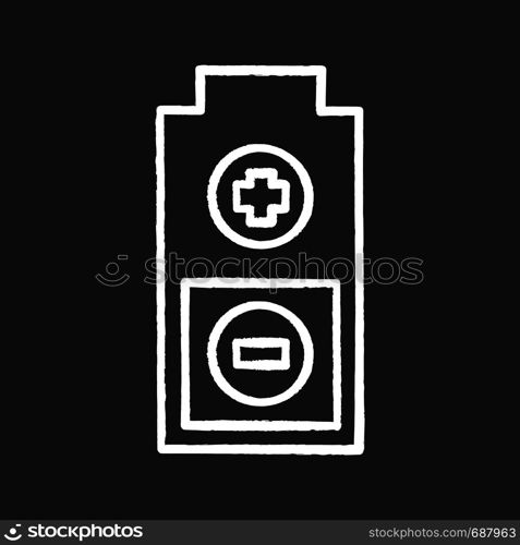 Battery with plus and minus signs chalk icon. Charging. Battery level indicator. Isolated vector chalkboard illustrations. Battery with plus and minus signs chalk icon