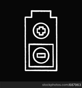 Battery with plus and minus signs chalk icon. Charging. Battery level indicator. Isolated vector chalkboard illustrations. Battery with plus and minus signs chalk icon