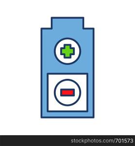 Battery with plus and minus signs color icon. Charging. Battery level indicator. Isolated vector illustration. Battery with plus and minus signs color icon