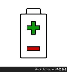Battery with plus and minus signs color icon. Charging. Battery level indicator. Isolated vector illustration. Battery with plus and minus signs color icon