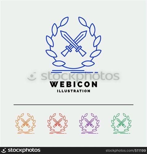 battle, emblem, game, label, swords 5 Color Line Web Icon Template isolated on white. Vector illustration. Vector EPS10 Abstract Template background