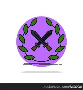 battle, emblem, game, label, swords Flat Color Icon Vector