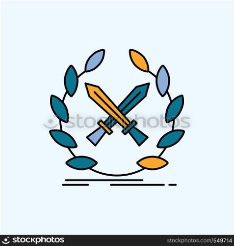 battle, emblem, game, label, swords Flat Icon. green and Yellow sign and symbols for website and Mobile appliation. vector illustration. Vector EPS10 Abstract Template background