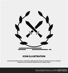 battle, emblem, game, label, swords Icon. glyph vector gray symbol for UI and UX, website or mobile application. Vector EPS10 Abstract Template background