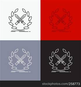 battle, emblem, game, label, swords Icon Over Various Background. Line style design, designed for web and app. Eps 10 vector illustration