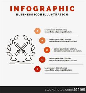 battle, emblem, game, label, swords Infographics Template for Website and Presentation. Line Gray icon with Orange infographic style vector illustration. Vector EPS10 Abstract Template background