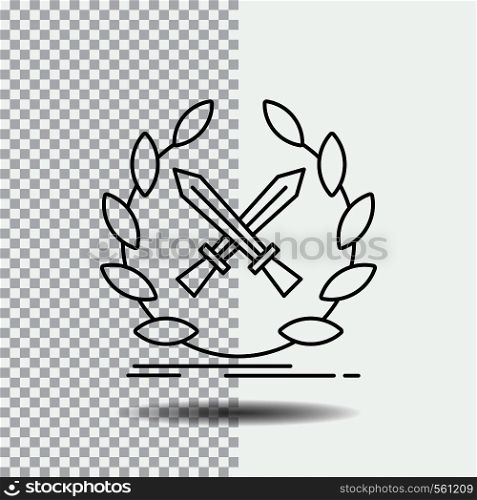 battle, emblem, game, label, swords Line Icon on Transparent Background. Black Icon Vector Illustration. Vector EPS10 Abstract Template background