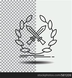 battle, emblem, game, label, swords Line Icon on Transparent Background. Black Icon Vector Illustration. Vector EPS10 Abstract Template background