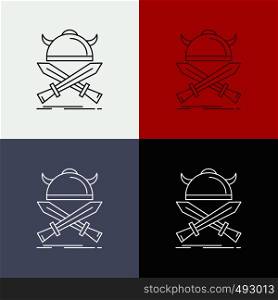 battle, emblem, viking, warrior, swords Icon Over Various Background. Line style design, designed for web and app. Eps 10 vector illustration. Vector EPS10 Abstract Template background