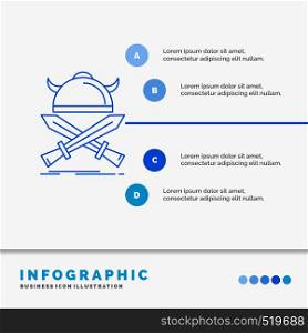 battle, emblem, viking, warrior, swords Infographics Template for Website and Presentation. Line Blue icon infographic style vector illustration. Vector EPS10 Abstract Template background