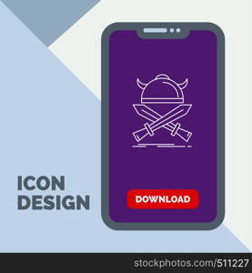 battle, emblem, viking, warrior, swords Line Icon in Mobile for Download Page. Vector EPS10 Abstract Template background
