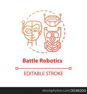 Battle robotics red concept icon. Transformers idea thin line illustration. Types of robots, classification. Computer machine combat, fighting. Vector isolated outline drawing. Editable stroke