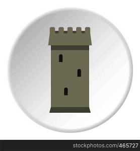 Battle tower guarding the fortress icon in flat circle isolated on white background vector illustration for web. Battle tower guarding the fortress icon circle
