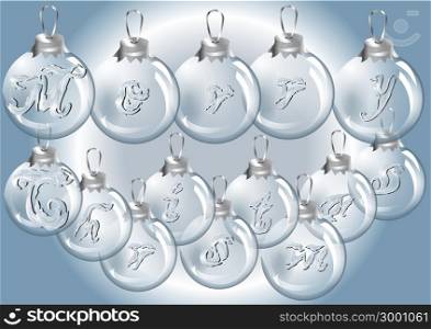 bauble with iscription merry christmas on blue background