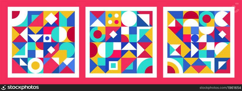 Bauhaus geometric background. Colored figures. Abstract vector art circle, triangle and square. Scandinavian ornaments. Vector illustration.. Bauhaus geometric background. Colored figures. Abstract vector art circle, triangle and square.