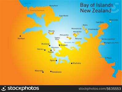 Bay of Island, New Zealand, vector color map