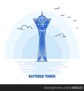BAYTEREK TOWER Blue Landmark. Creative background and Poster Template