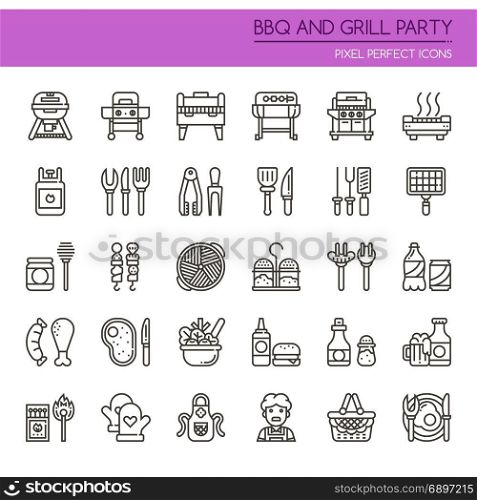 BBQ and Grill Party , Thin Line and Pixel Perfect Icons