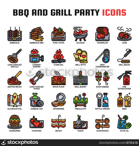 BBQ and Grill Party , Thin Line and Pixel Perfect Icons