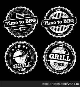 BBQ and grill time grunge labels design. Barbecue design food, vector illustration. BBQ and grill time grunge labels design