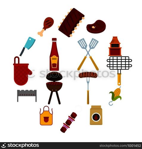 BBQ food icons set in flat style isolated vector illustration. BBQ food icons set in flat style