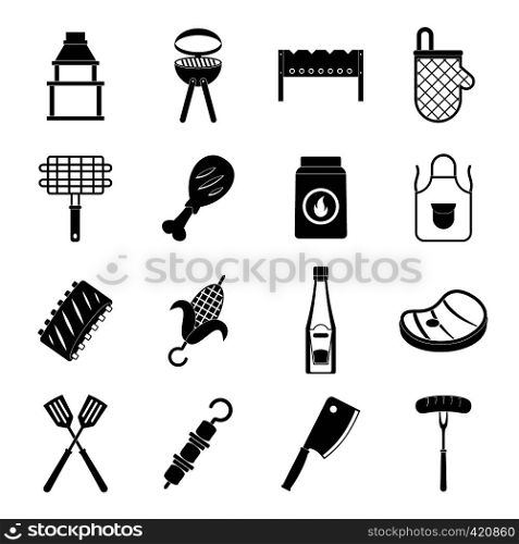 BBQ food icons set. Simple illustration of 16 BBQ food vector icons for web. BBQ food icons set, simple style